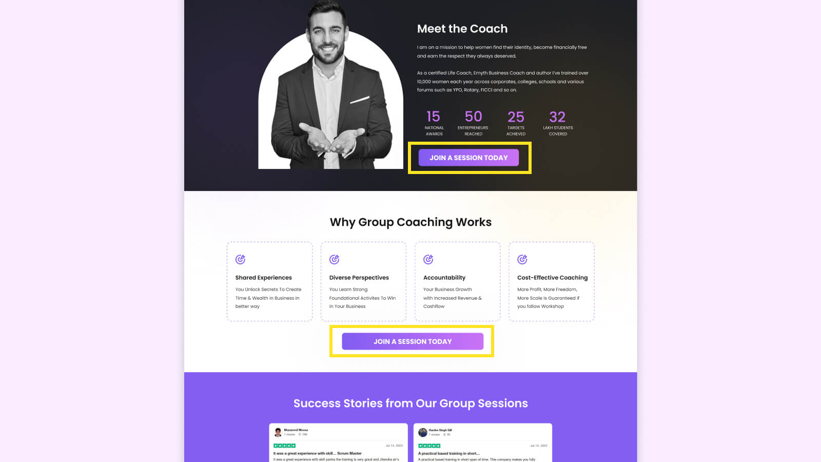 A visually appealing and client-friendly life coach web design with clear navigation